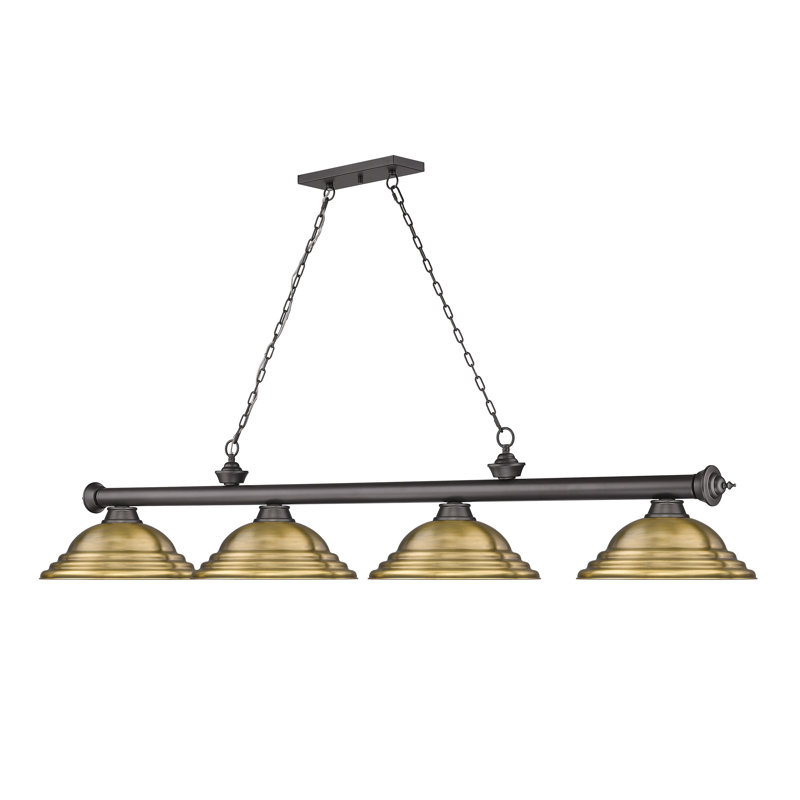 Bronze and Rubbed Brass 4-Light Billiard Pendant with Glass Shades