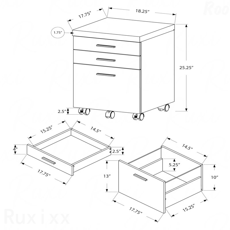 Classeur à roulettes gris en stratifié gris avec tiroirs de rangement et support pour imprimante