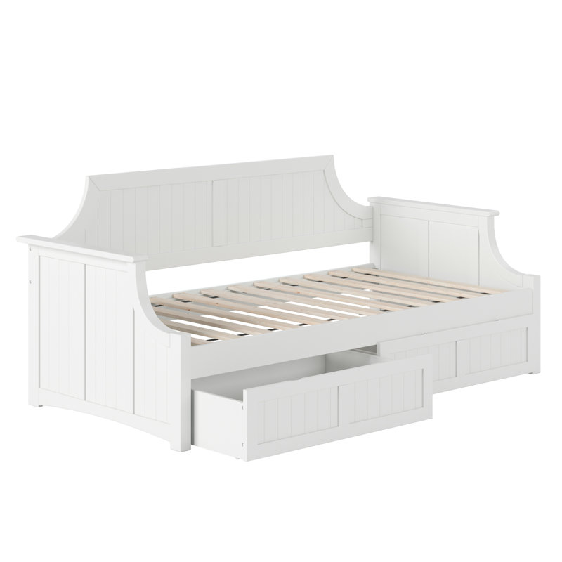 Antavious Coastal Cottage Solid Wood Twin Daybed with Storage Drawers, White