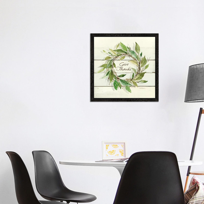 Bay Leaf Give Thanks by Carol Robinson - Print on Canvas, 45.72 cm H x 45.72 cm W, Black Floater Framed