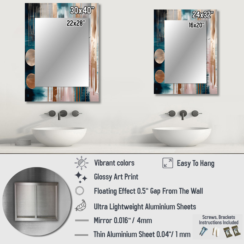 Soft Colors Shapes And Lines Marble IV - Marble Wall Mirror, Modern Decorative Mirror, Printed Metal Art, 32" x 24"