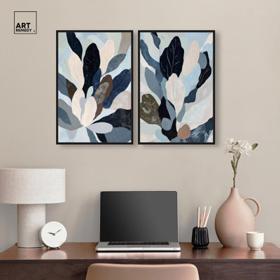Duo de feuilles superposées, impression sur toile par Art Remedy, cadre noir, 16 x 24