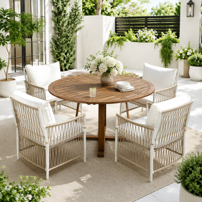 5-Piece Patio Extendable Wooden Dining Table Set