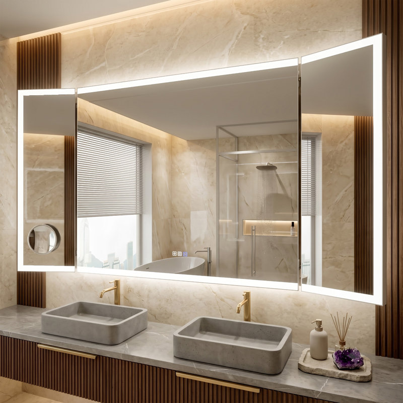 Miroir mural de salle de bain 66 po x 36 po à 3 lumières rétro-éclairées et éclairées à l'avant, 3 lumières à intensité variable