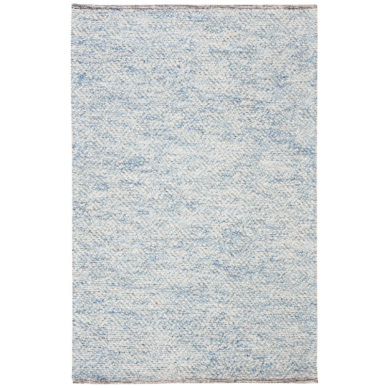 Tapis géométrique bleu en laine et coton tissé à la main Tulane, Rectangle 4pi x 6 pi