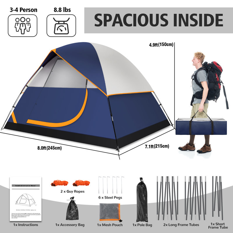 4 Person Tent for Camping, Easy Setup Camping Tent, Dark Blue
