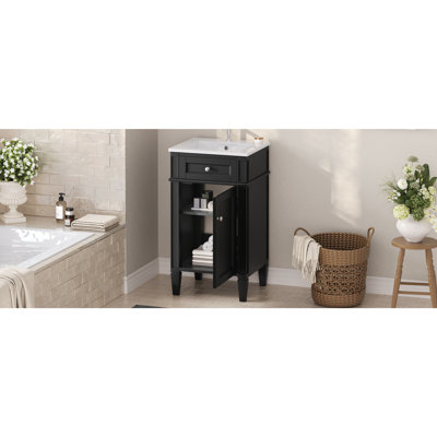 Meuble-lavabo de 18 po de style français avec lavabo en céramique, porte à fermeture douce, tablette réglable et pieds pleins