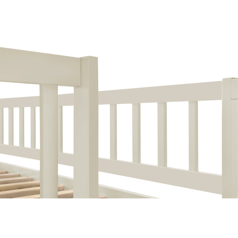 Twin Over Full Stairway Bunk Bed With Trundle,Cream, Cream