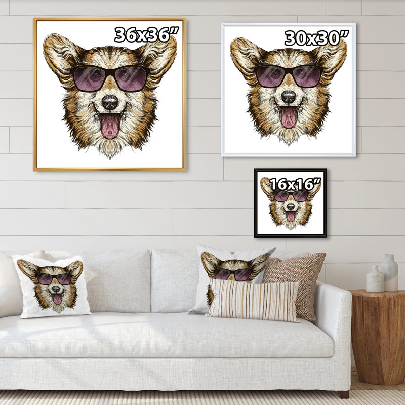 Adorable et mignon chien Pembroke Welsh Corgi - art sur toile pour enfants, H 16 po x l 16 po x P 1 po