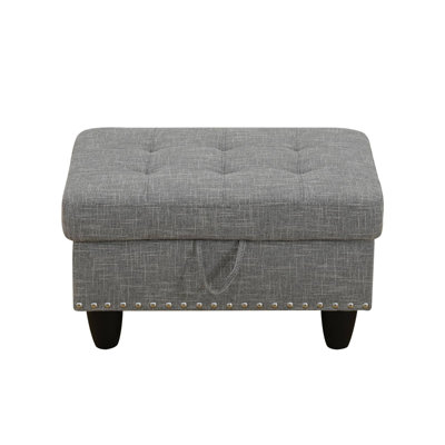 28.5'' Wide Tufted Linen Storage Ottoman with Nailhead Trim - Brown Gray