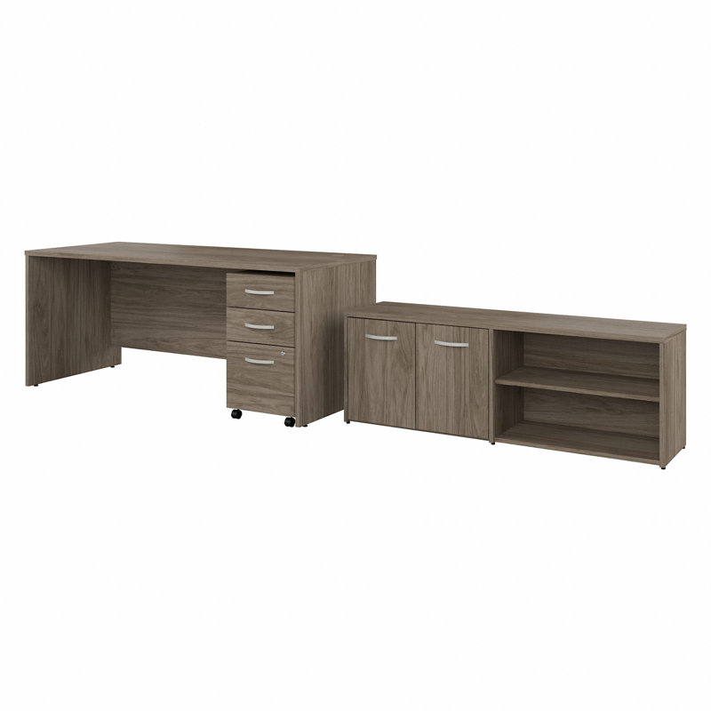 StudioC 3 Piece Computer Desk Office Set, Modern Hickory