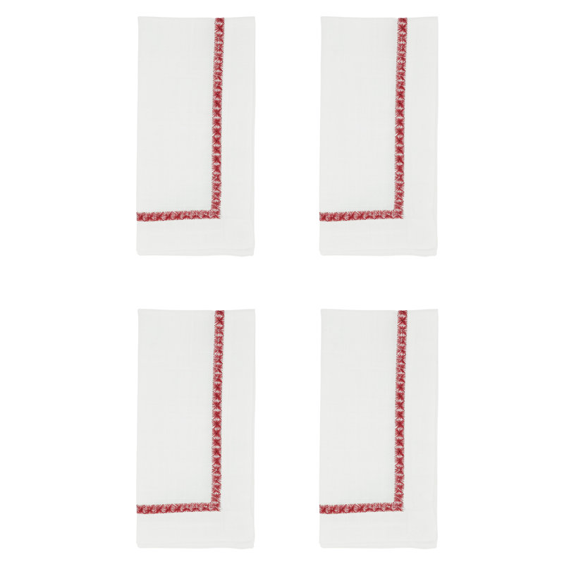 Burgundy Embroidered Border Polyester Cocktail Napkins, Set of 4
