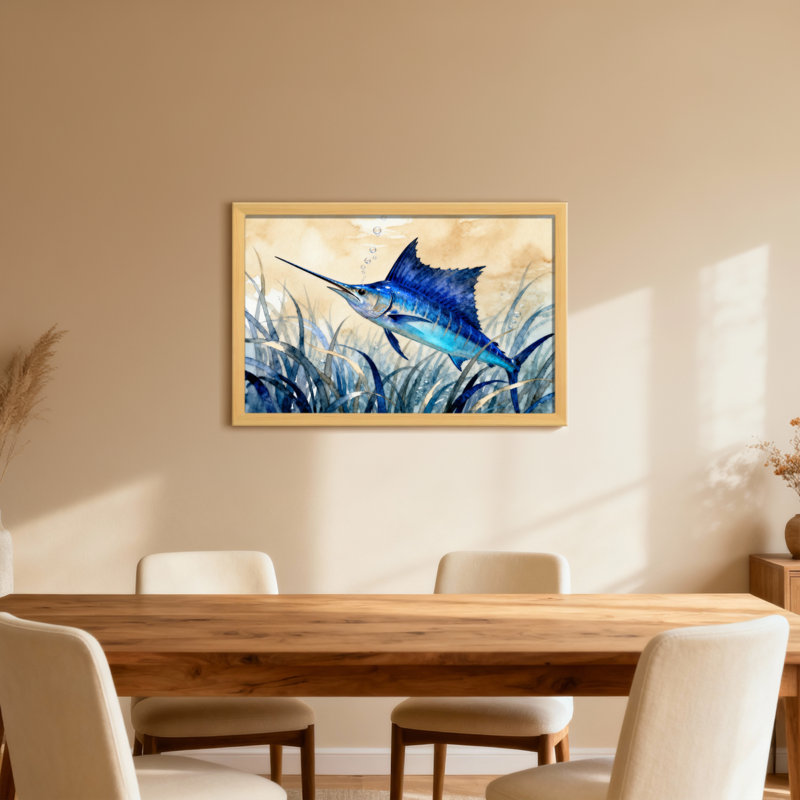 Animal Sailfish Swimming Through Seagrass Underwater Scene, 12" H x 18" W, Wrapped Canvas, Does Not Apply
