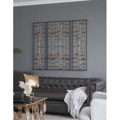 Ensemble de 3 décorations murales en métal avec cadre noir, décoration murale pour le salon, l'entrée du bureau