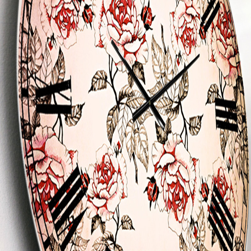 Modèle sans couture avec roses rouges - horloge murale traditionnelle, Petit