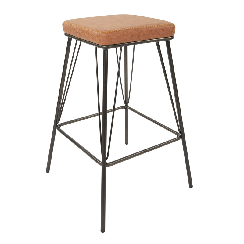 Mellinger Upholstered Counter Stool with Metal Frame, Sand Faux Leather, Counter Stool (26" Seat Height)