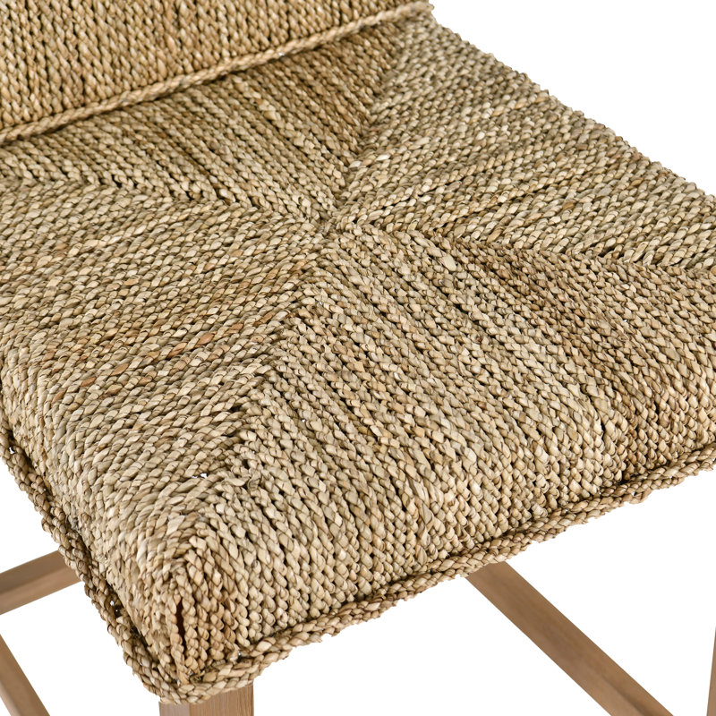 Tabouret de bar en bois massif à finition naturelle avec corde tissée à la main, 4