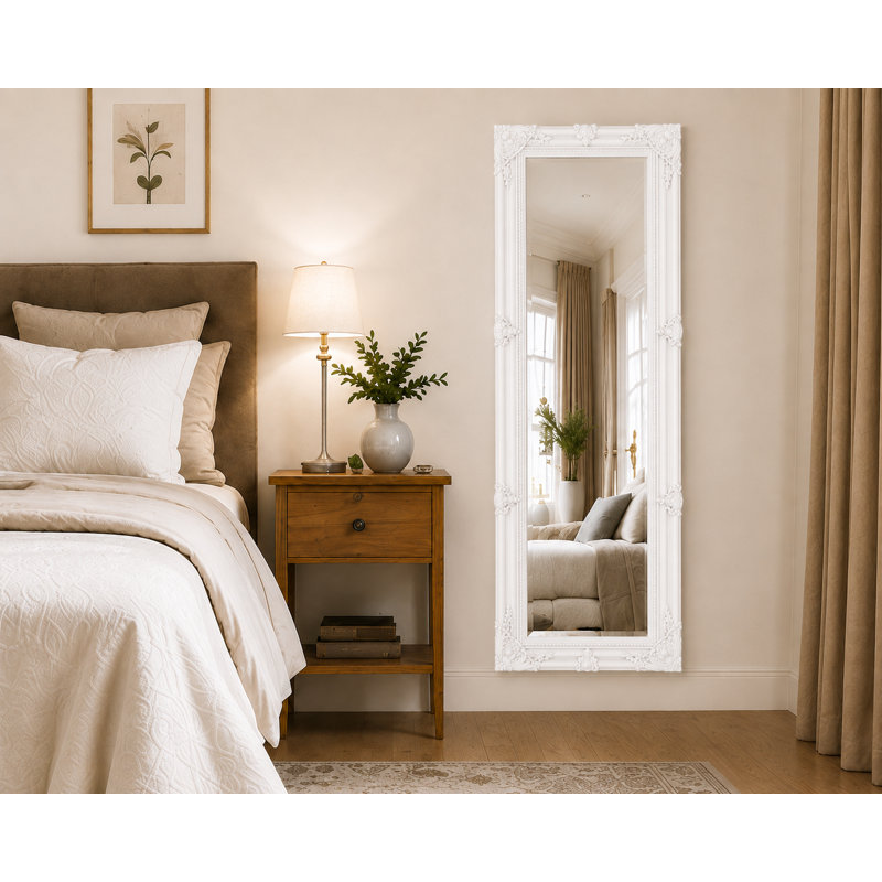 Sade Tall Solid Wood Framed Wall or Dressing Mirror, White