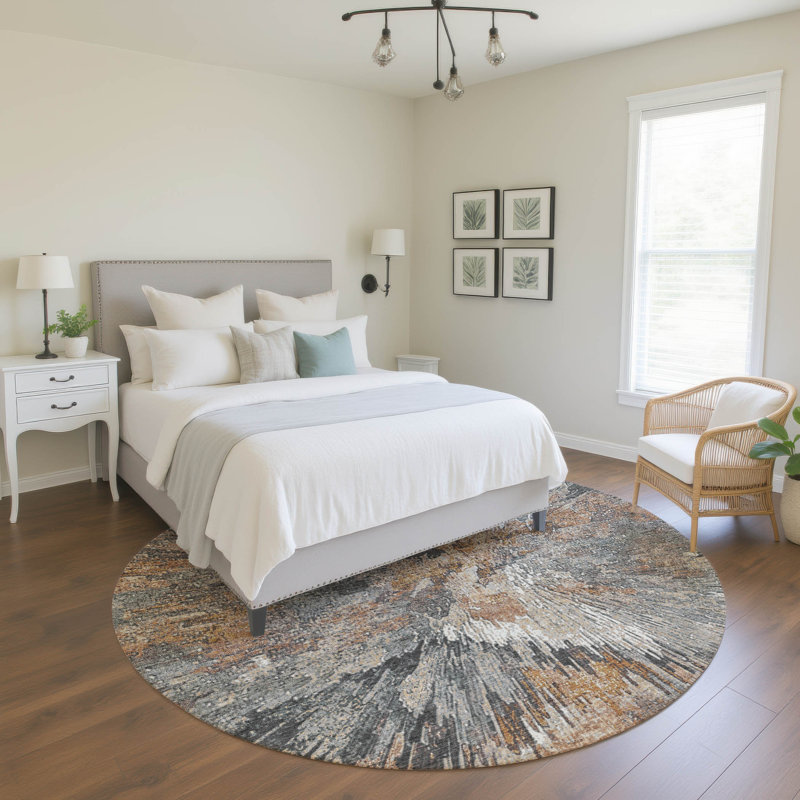 Premium Machine Washable Mayfield AMF2283 Abstract Rug, 8' Round, Copper