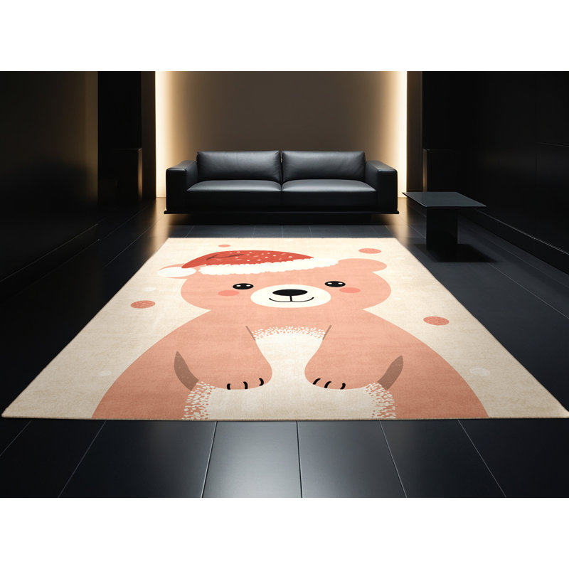 Tapis abstrait moderne et contemporain lavable à la machine Alderamin Christmas - beige, 6 X 9