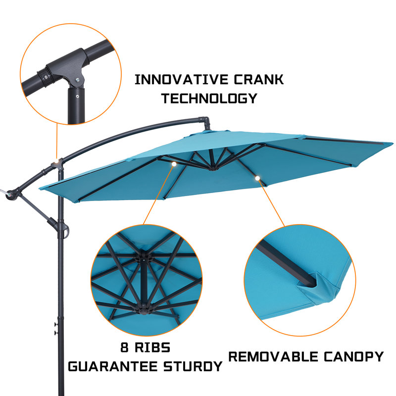 Parasol en porte-à-faux 10 pi Erbe, Bleu lac