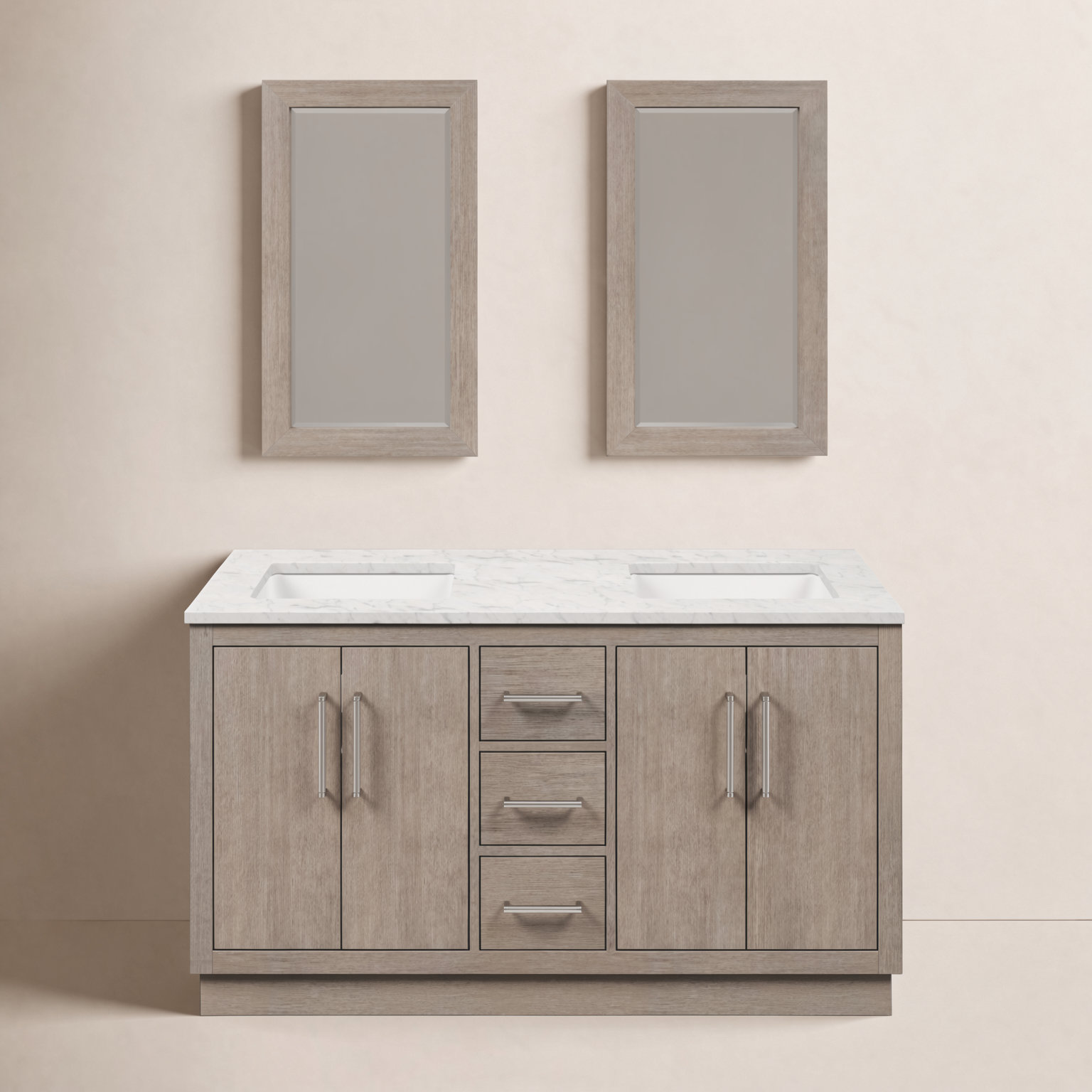 Kamila 60" Carrara Marble Double Bathroom Vanity, Chrome