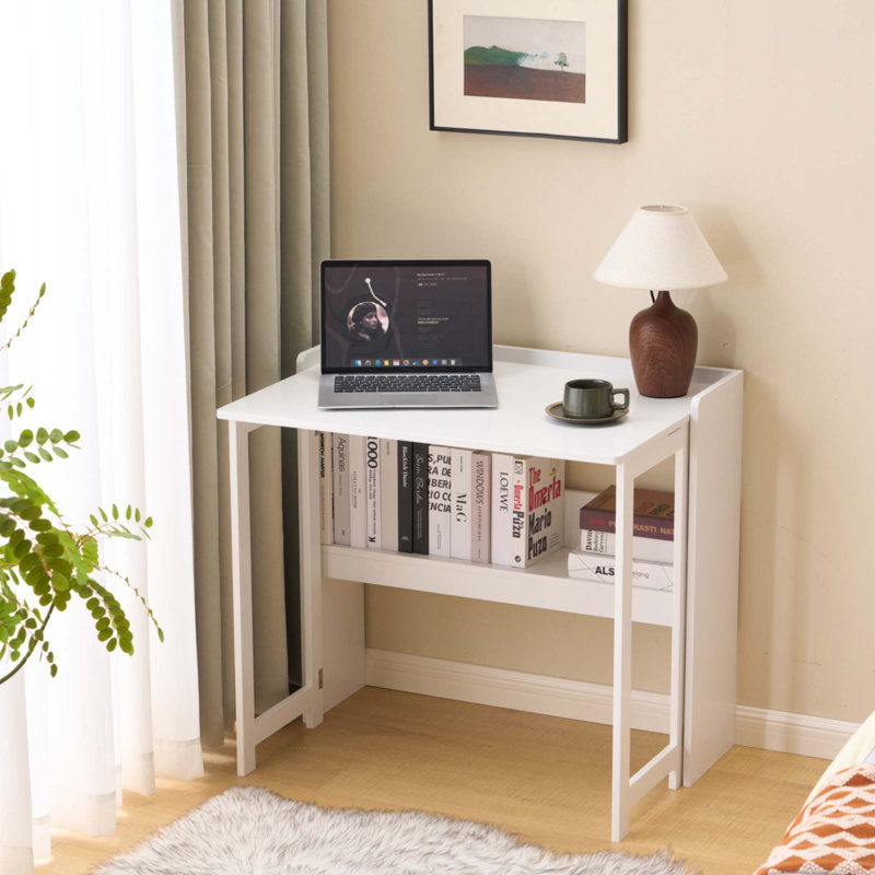 Table pliante avec tablette de rangement, bureau d'ordinateur pliable de 32,6 pouces pour les petits espaces, petit bureau pour chambre à coucher, bureau à domicile, dortoir et appartement
