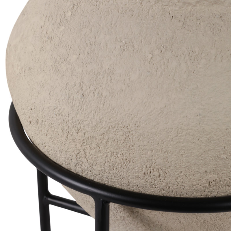 Pot à fleurs rond en terre cuite avec support en métal pour l'intérieur ou le patio extérieur - Décoration de jardin décorative pour le salon - ivoire et noir