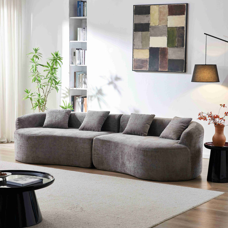 Canapé de 111 po en forme de nuage sans dossier incurvé, canapé en chenille avec mousse à haute densité, aucun assemblage requis, canapé pour le salon