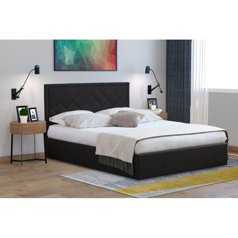 Freysteinn Upholstered Bed, Double (4'6), Black