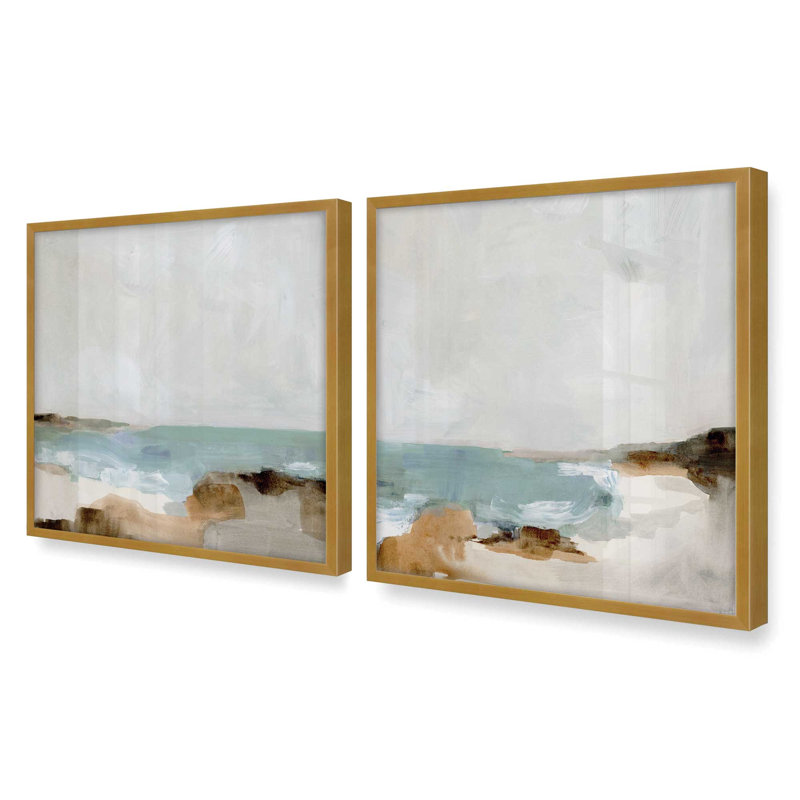 Ensemble de 2 impressions sur toile "Gentle Tides and Sky", Cadre doré poli, H 21,5 po x l 41,5 po x P 1,25 po