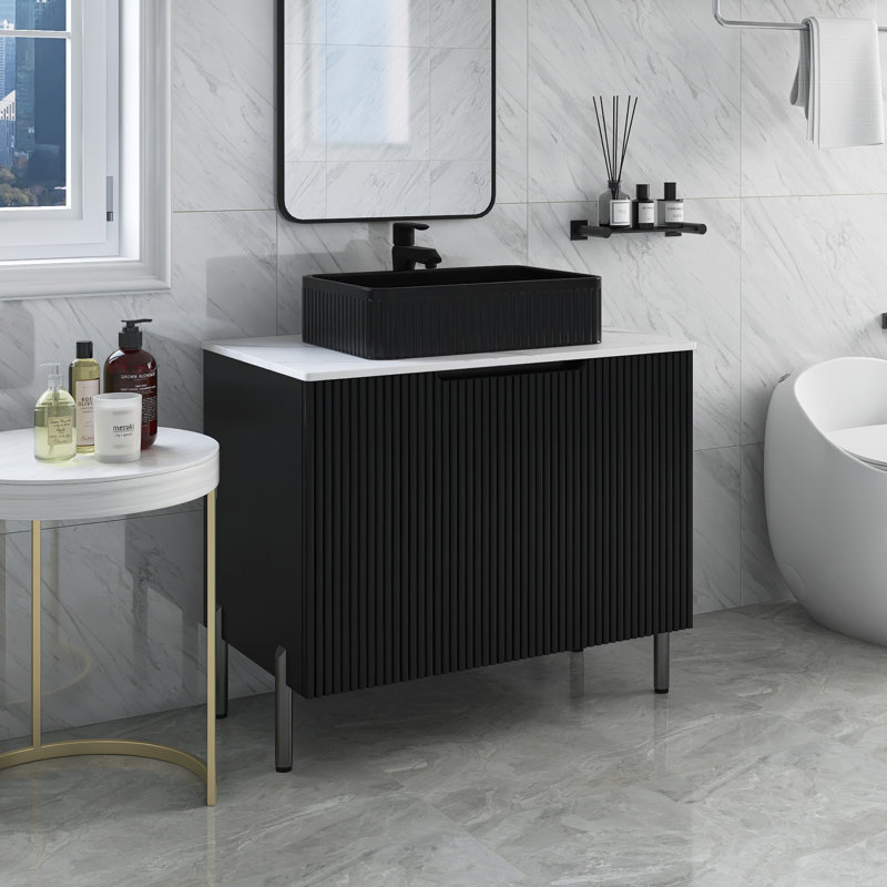 Ensemble de meuble-lavabo simple 30 po avec plateau en pierre reconstituée Elezabeth