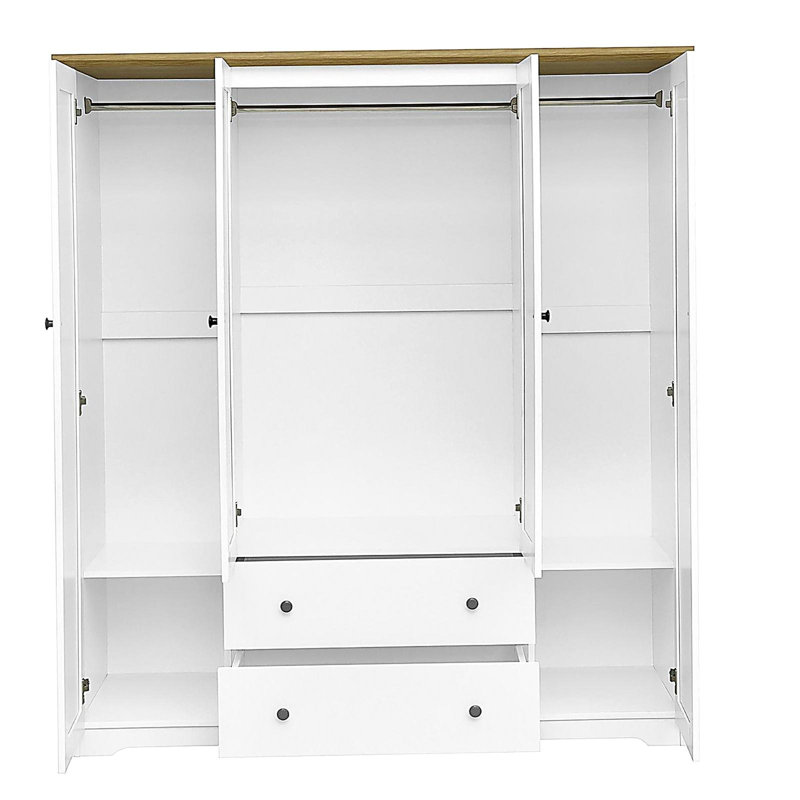Armoire penderie 4 portes avec 2 tiroirs, blanc, Blanc