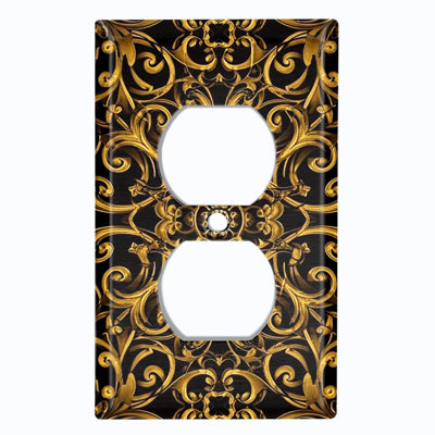 Metal Light Switch Plate Cover; US Standard Size 2 Gang Toggle - Printed Image of Luxury Baroque Pattern
