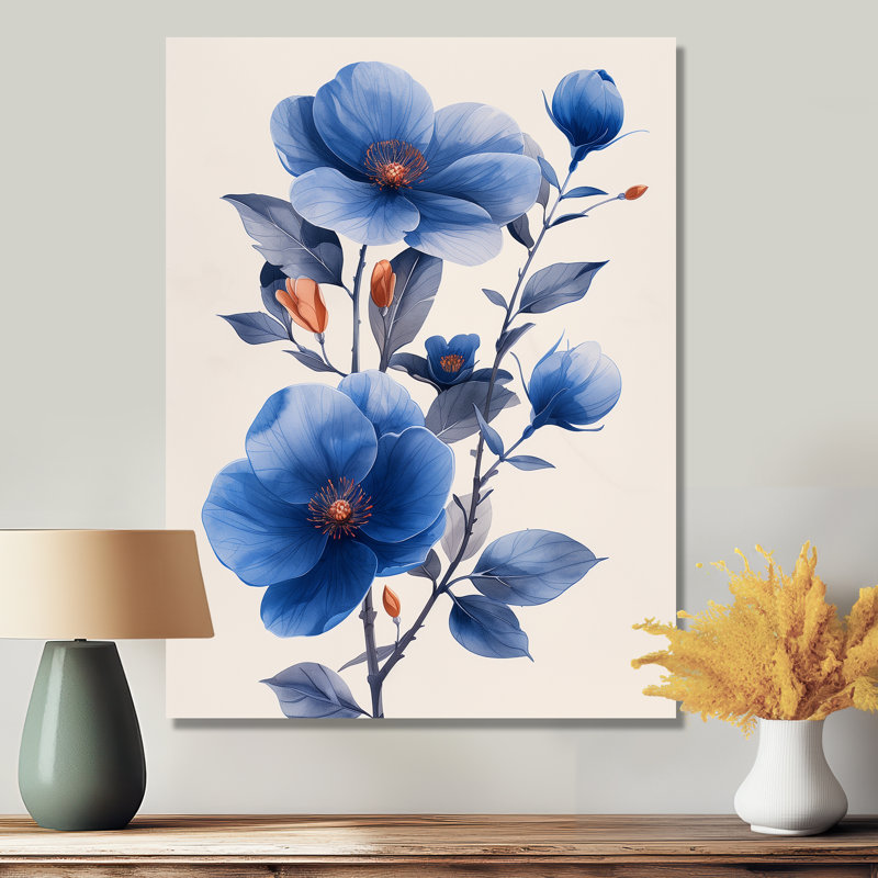«Blue Cherry Blossom Beauty III» - art mural fleur de cerisier, Métal métal, H 12 po x l 20 po x P 1 po