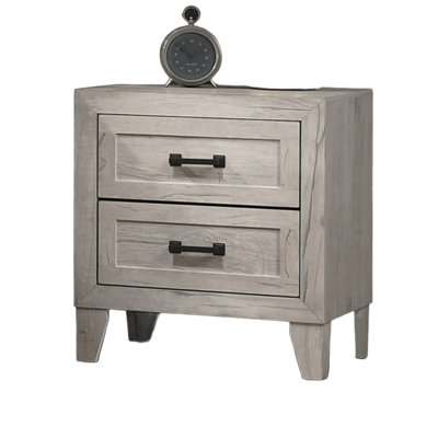 Contemporary White Wash 1Pc Nightstand Bedroom Melamine Bedside Table Black Bar Pull Furniture