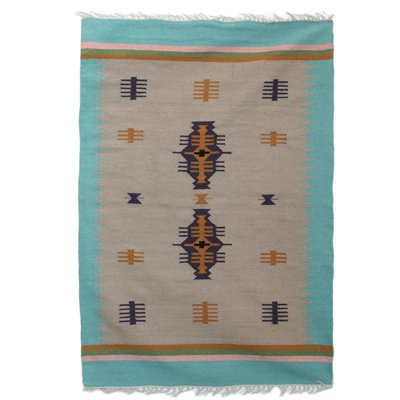 Tapis ivoire en laine fait main dhurrie caravan Parkey