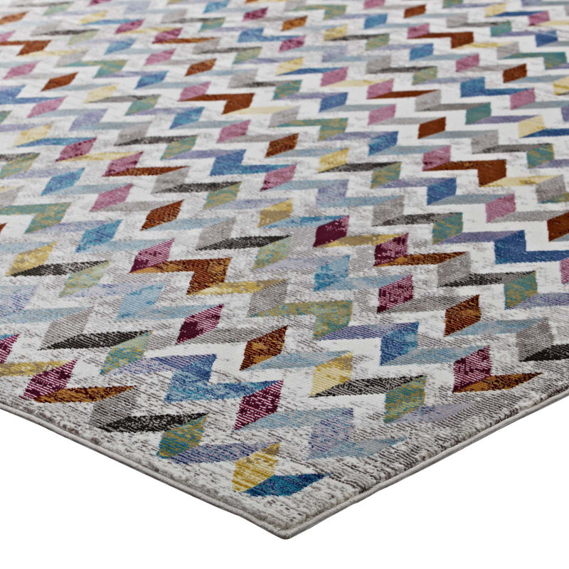 Gemma Blue Geometric Synthetic 4' x 6' Area Rug
