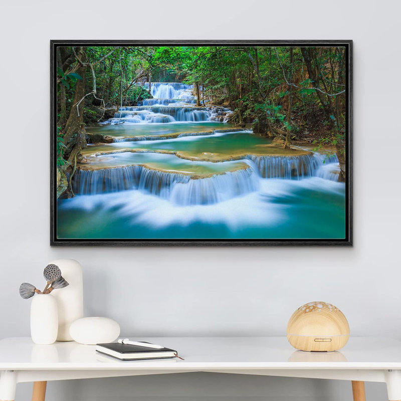 Photographie de la nature, cascade de forêt en cascade sur toile, H 16 po x l 24 po x P 1,5 po, Cadre noir