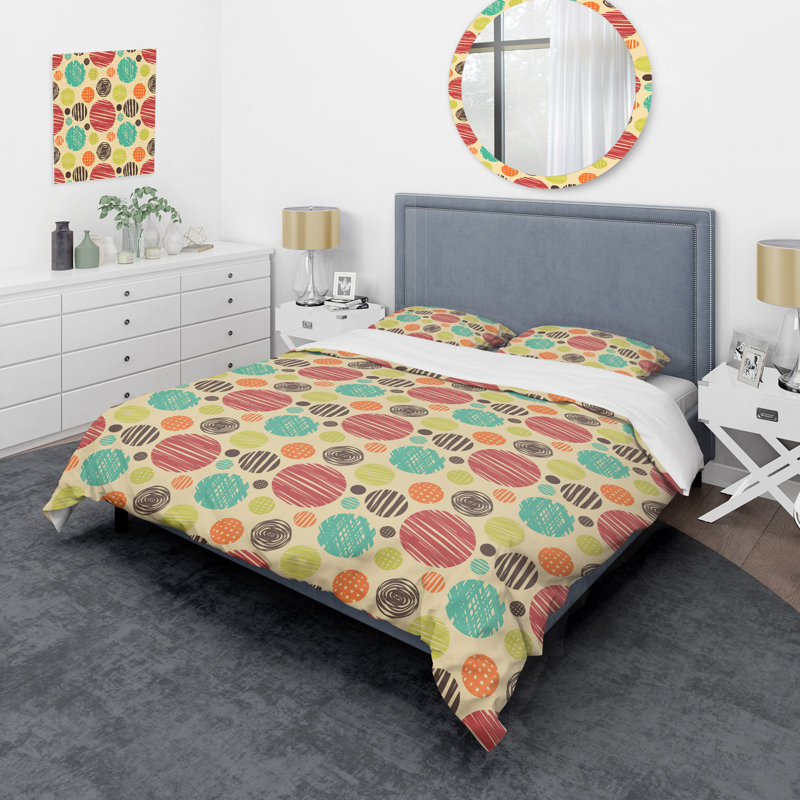Multicolor Circle Pattern - Abstract Duvet Cover Set - Microfiber Polyester, Full/Queen Duvet Cover + 2 Standard Shams