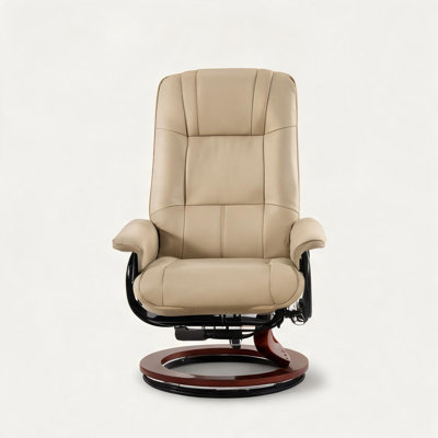 Fauteuil de massage inclinable en cuir PU blanc crème avec piédestal pivotant et repose-pieds extensibles pour salon, d'une capacité de 120 kg