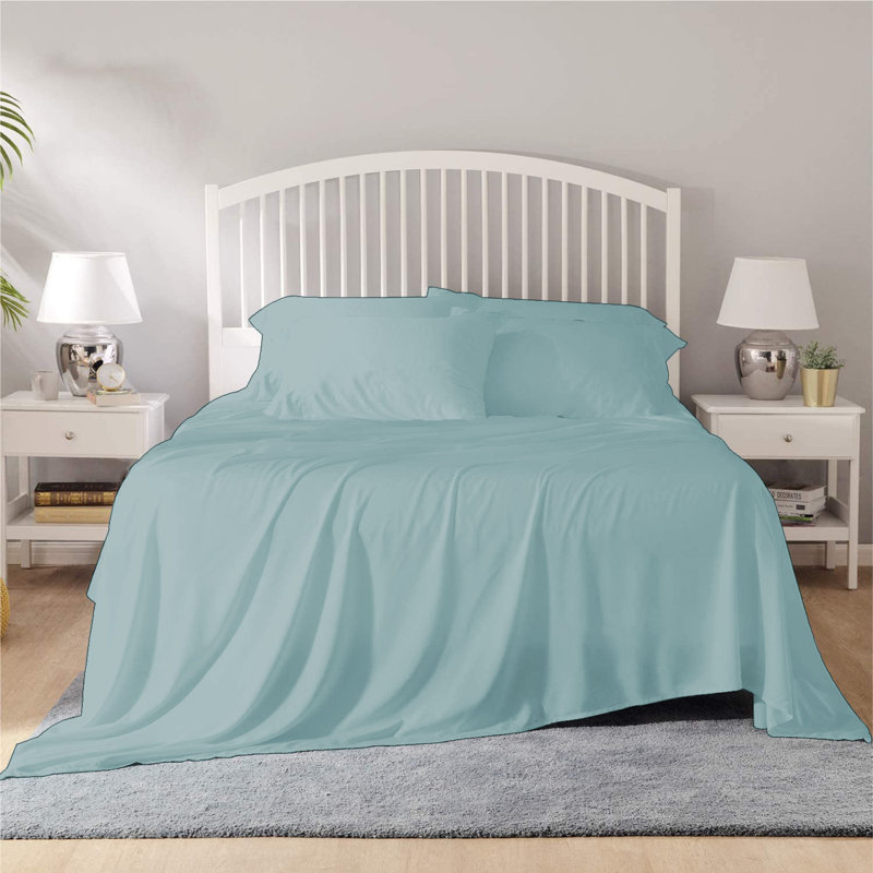 Bamboo Sheet Set, Twin Sheet Set + 1 Fitted Sheet + 4 Pillowcases, Light Teal