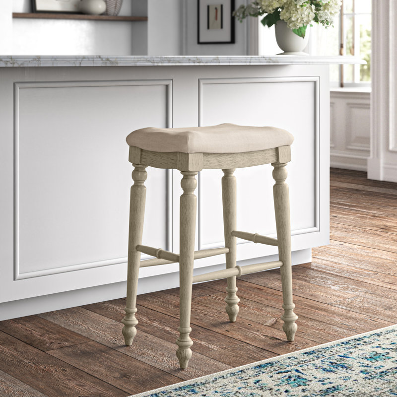 Avalo Backless Upholstered Wood Counter & Bar Stool, White Wash, Bar Stool (30" Seat Height)