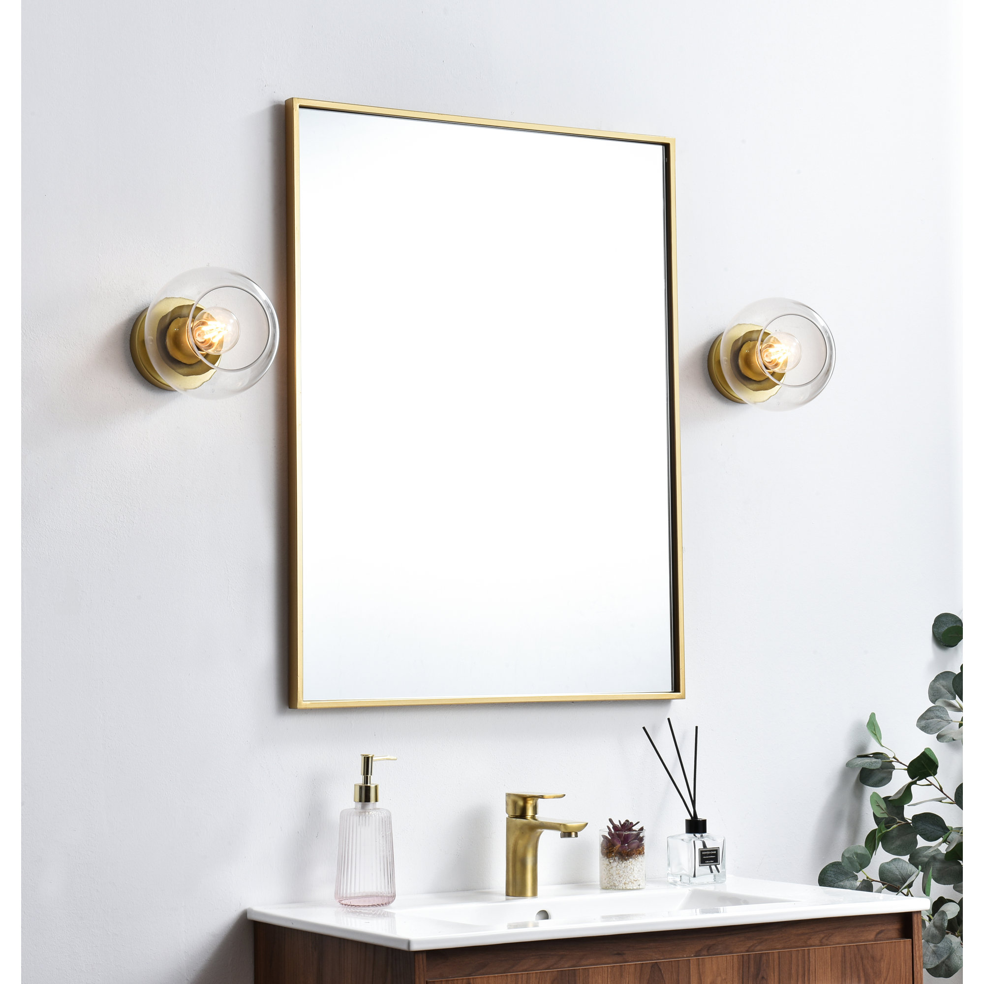 Nathalie 2 Light Glass Dimmable Armed Sconce, Brass, 7" H x 7" W x 7" D, 1 Light