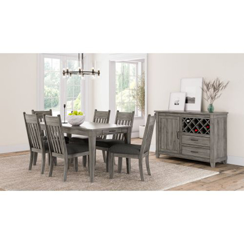 Table de salle à manger rustique grise avec 2 tiroirs de rangement et rallonge - pratique et élégante