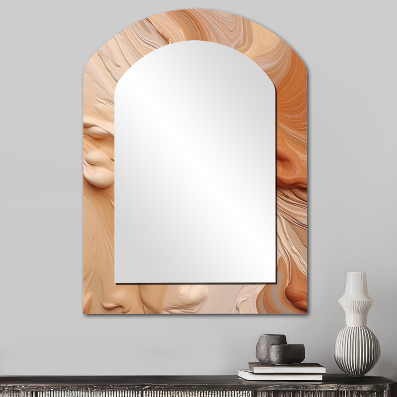 «Orange and Beige Unounded Imagination I», miroir asymétrique abstrait, miroir mural décoratif orange, impression sur métal