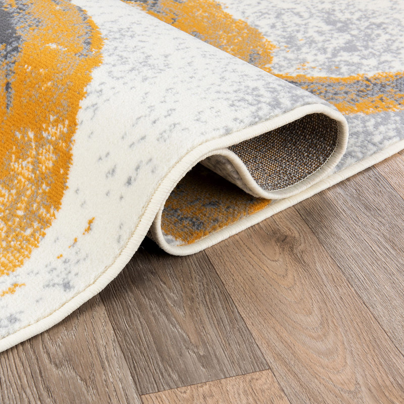 Fritze Modern Performance Ivory/Gray/Mustard Rug, Runner 2' x 7'