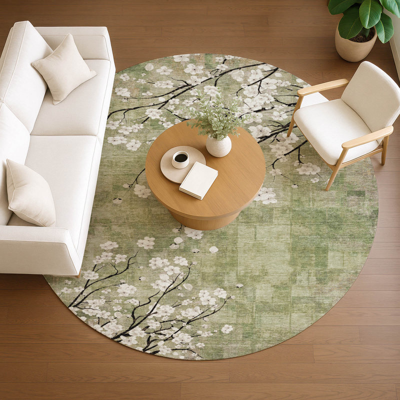 Machine Washable Indoor/Outdoor Brenden ACN2248 Floral Rug, Round 8'