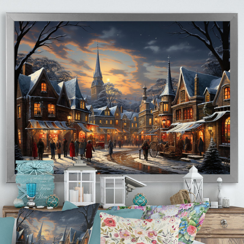 «Winter Village Carnival III», impression d'art mural, H 24 po x l 32 po x P 1 po, Cadre simple argenté