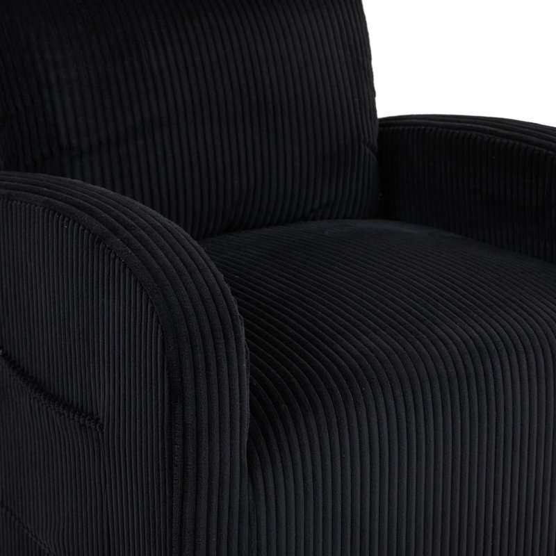 Upholstered Swivel Glider Rocking Chair, Black Corduroy